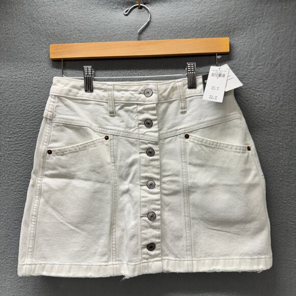 Abercrombie & Fitch Skirt Womens 26 White Natural Rise Button Up Denim Mini NEW - Picture 1 of 9